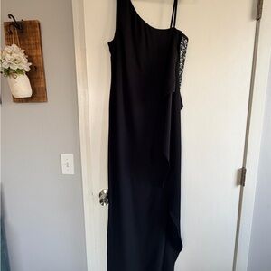 BCBGMaxAzria Black One-Shoulder Evening Gown with Sequin Accent